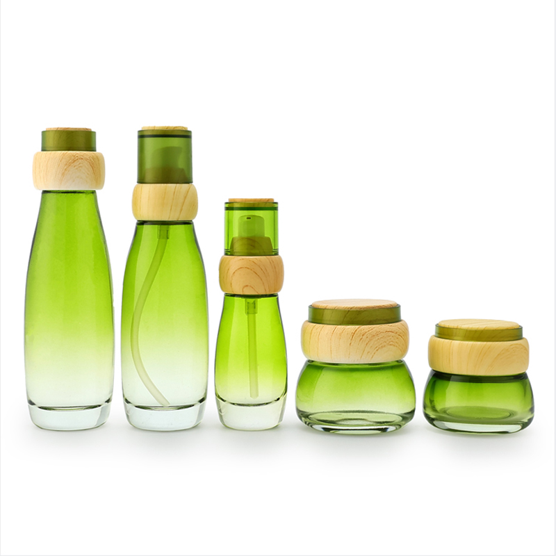 Green Glass Bottle set with bamboo lid