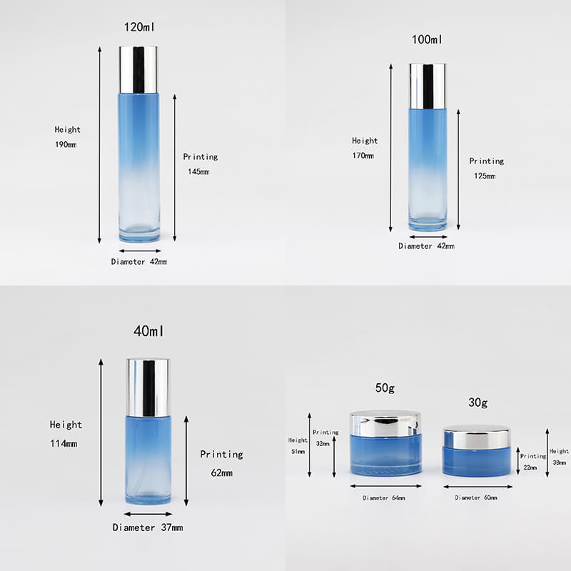 Custom color clear blue skincare glass bottle jar line