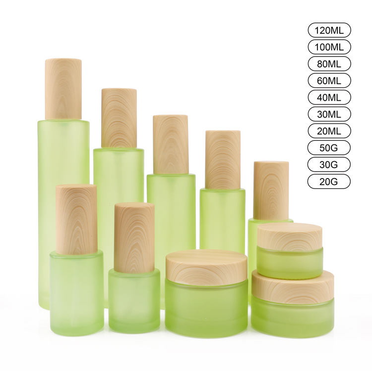 glass cosmetic bottle with bamboo lid 