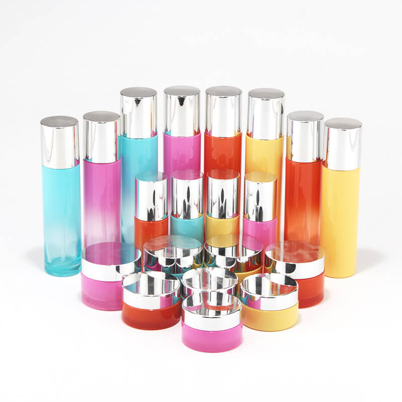 cosmetic skincare ranger line custom colorful glass bottles jars