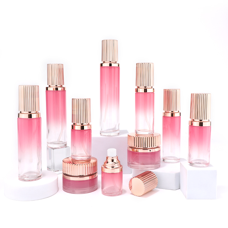 Gradient pink glass jars and bottles
