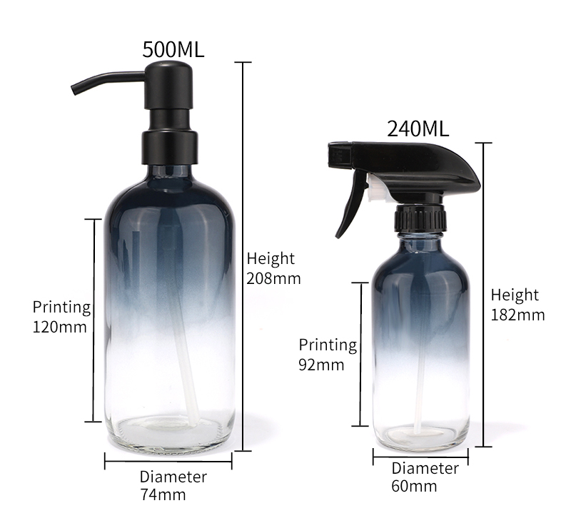 Wholesale gradient grey glass bottle with pump 
