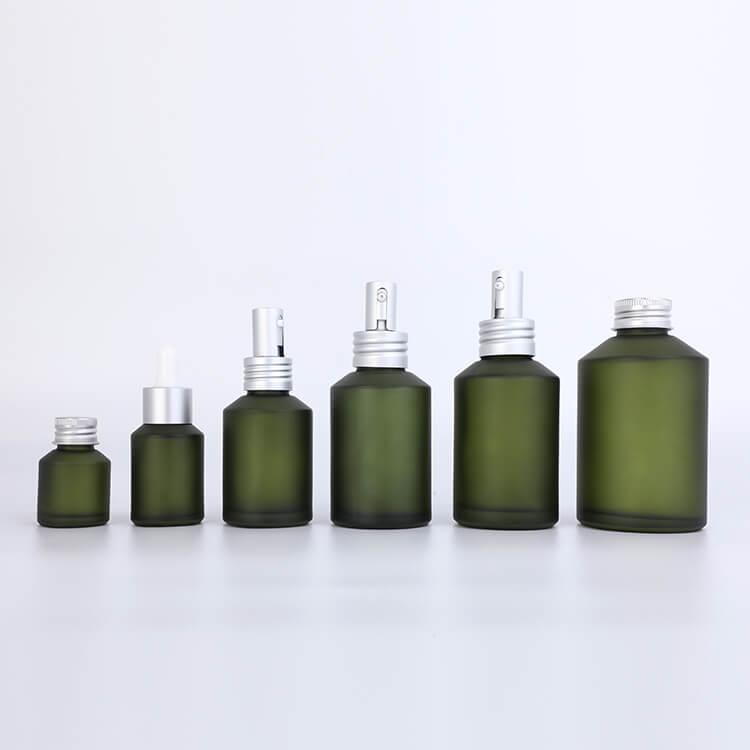 Cosmetic skincare olive glass bottles and jars set
