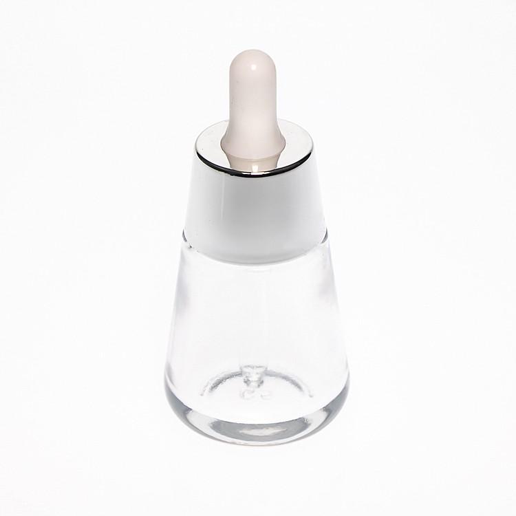Round conical glass silver dropper bottle