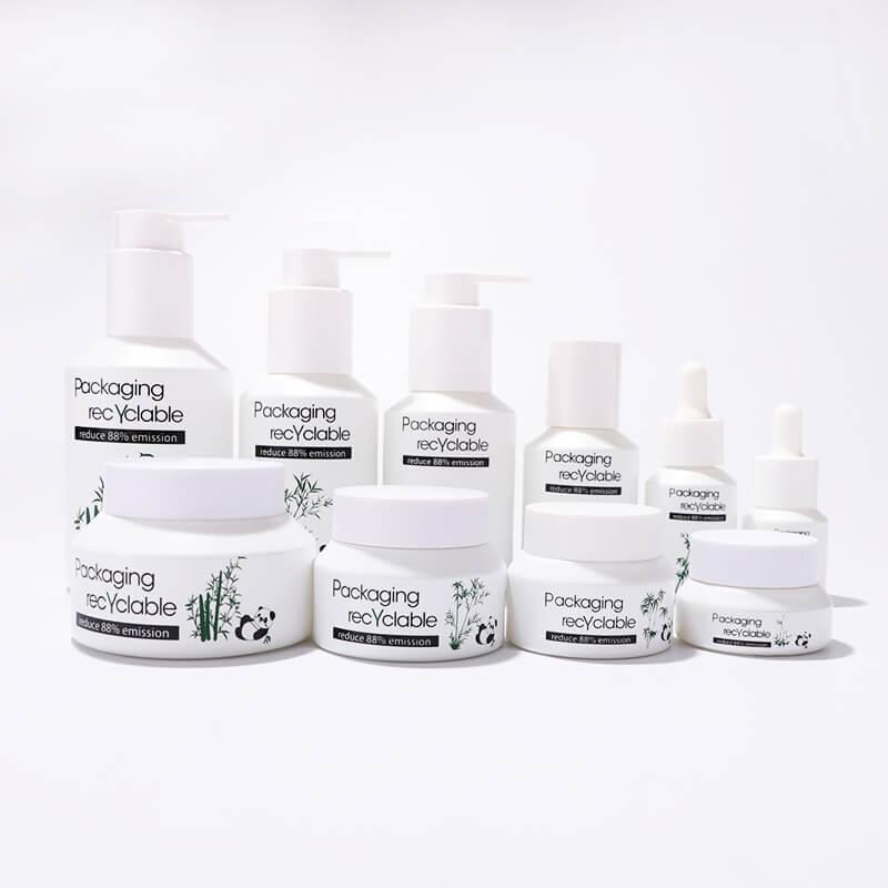 Matte white glass bottle set for cosmetic packaging