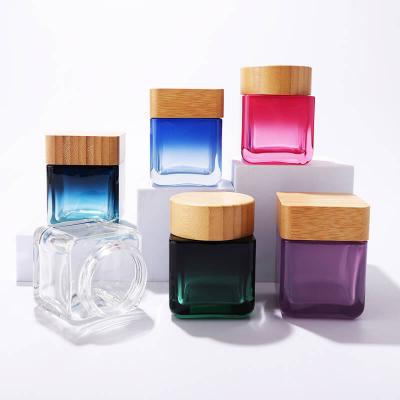 Customized color bamboo cover 100g cosmetic glass jar