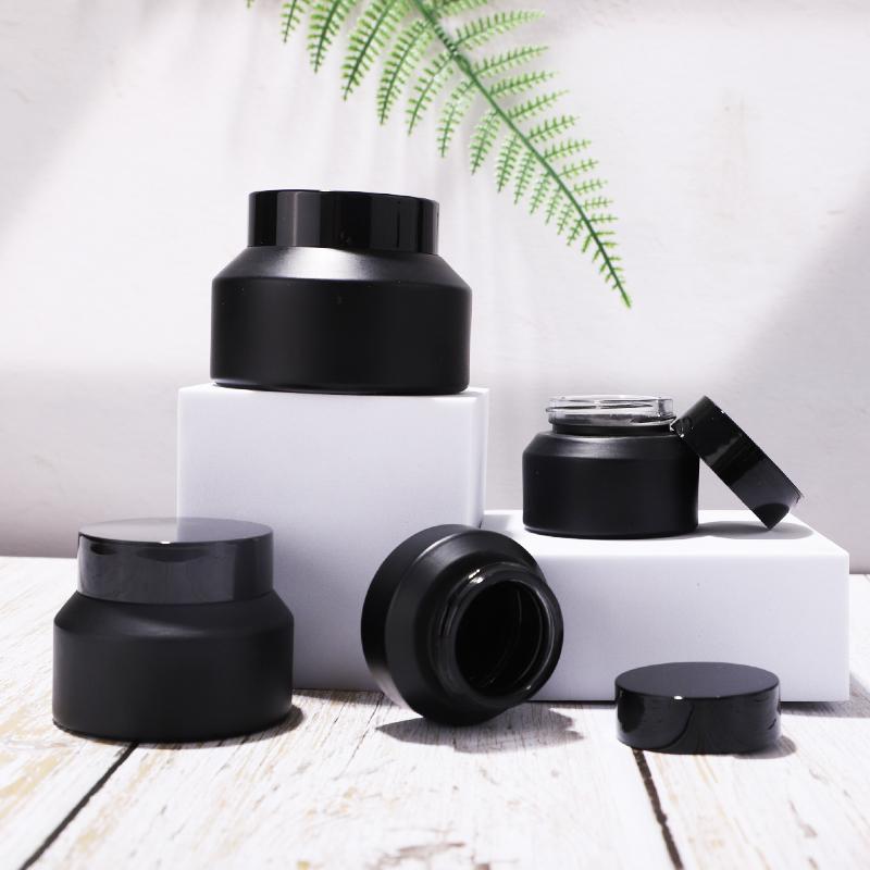Unique black frosted glass bottles and jars