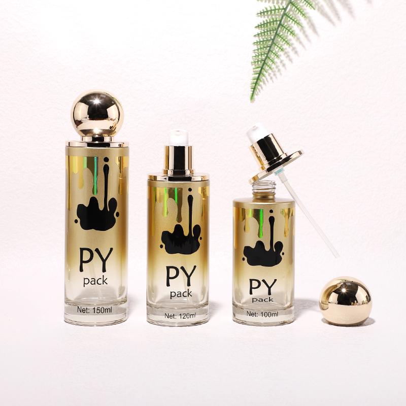 Gold skincare lotion pump bottle set with spherical lid