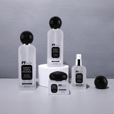 Newest frosted clear square cosmetic glass bottle set