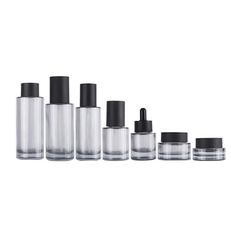 Grey flat shoulder glass bottles and jars set