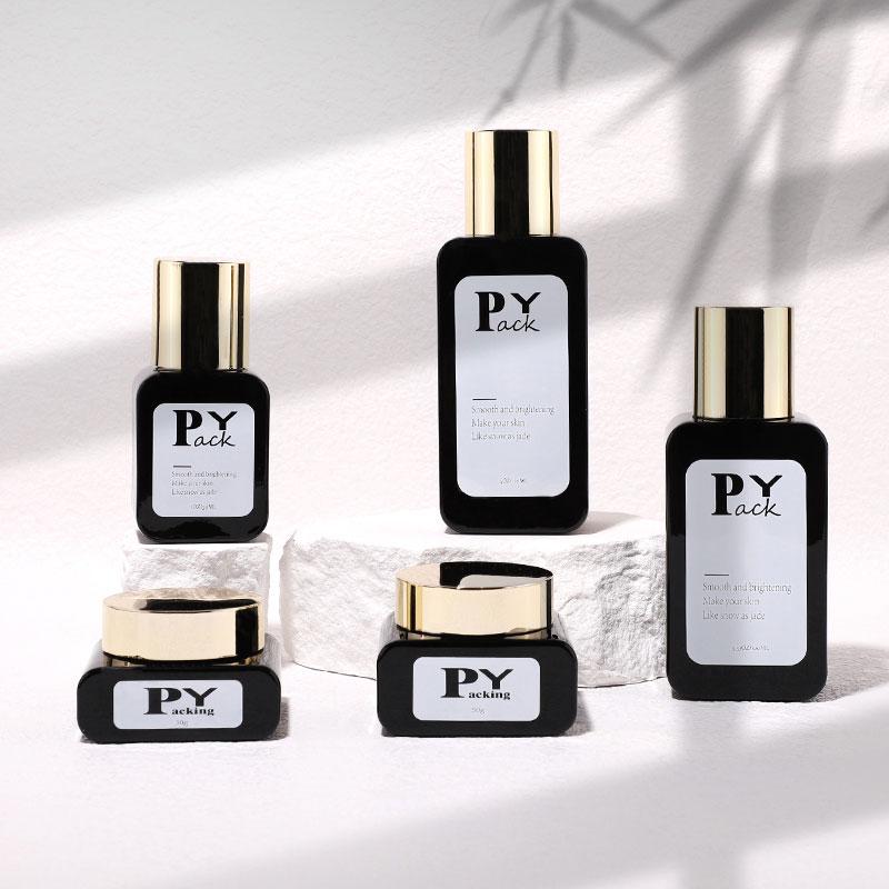 Square glass bottle set for cosmetic packaging