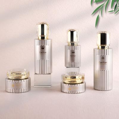 Electroplated glass bottle set with aluminum pump